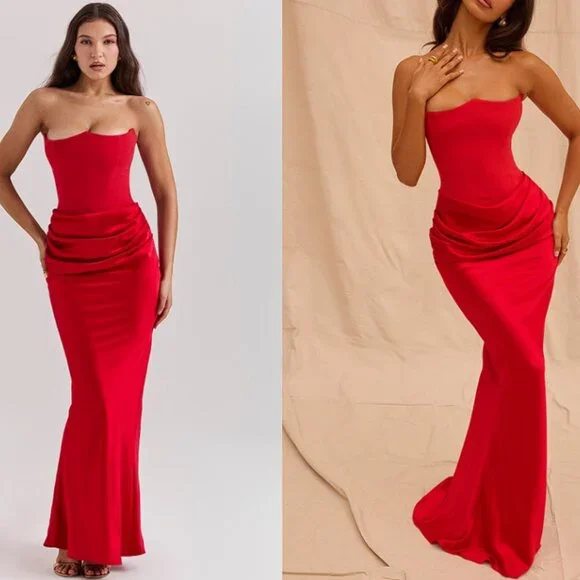 HOUSE OF CB 'Persephone' Scarlet Strapless Corset Maxi Dress NWOT - Picture 3 of 10